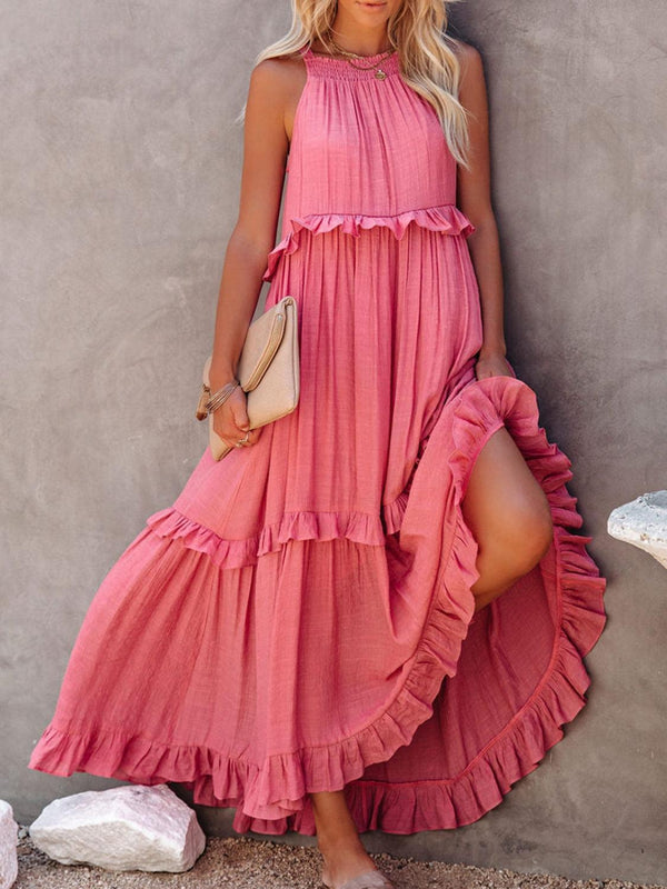 Ruffled Sleeveless Maxi Dress with Pockets - Whatever You Like Shop, LLC